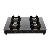 Surya Flame Black Knight 4 Burner LPG Gas Stove Glass Top with Brass Burner, Flame Guard, Pan Support  2 Years Doorstep Services